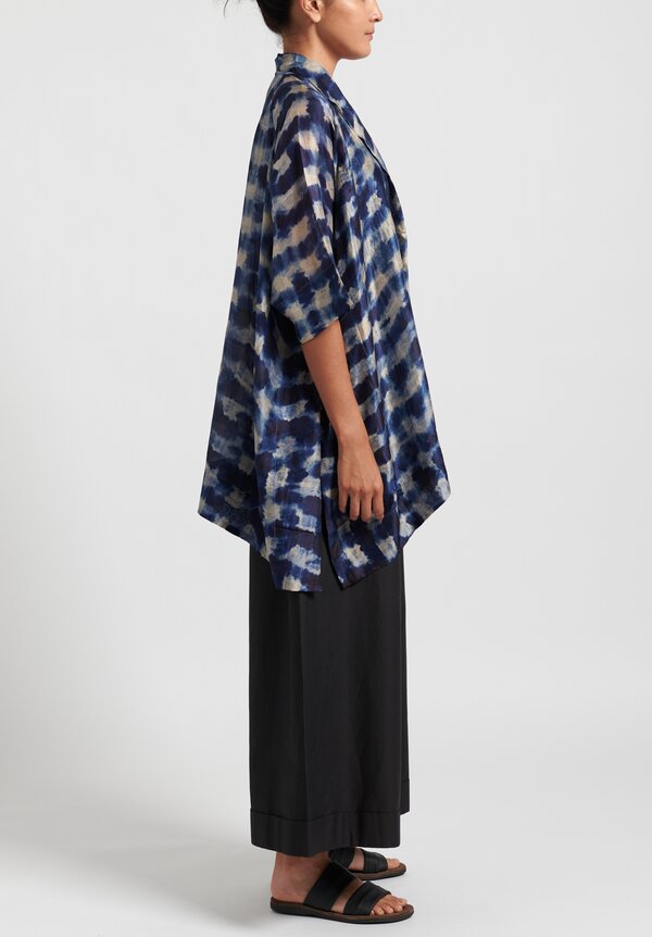 Yavi Silk Lightweight Kimono in Blue Check