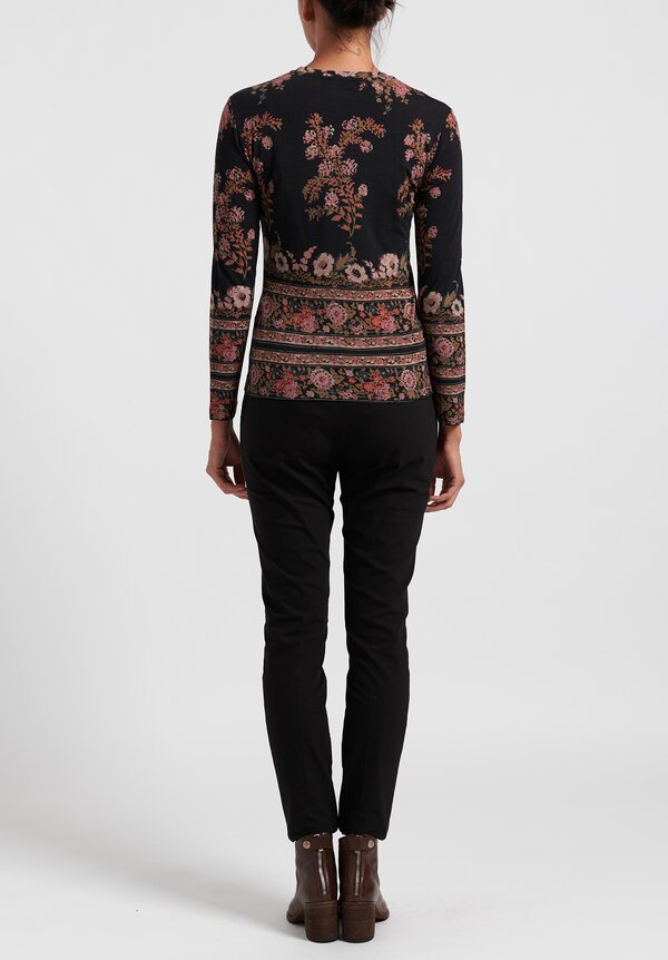 Etro Fitted Floral Lightweight Sweater in Black/ Rose	