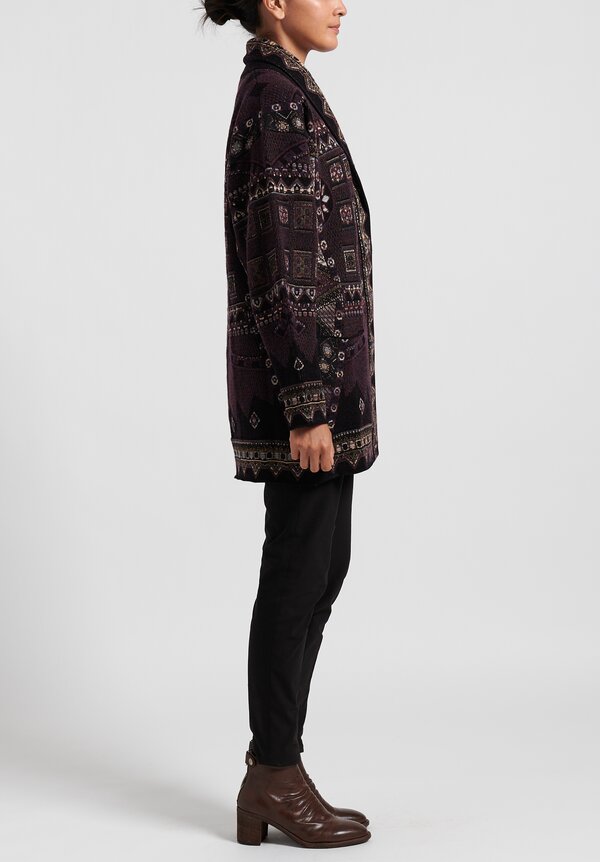 Etro Multiprint Knitted Coat in Black/ Purple	