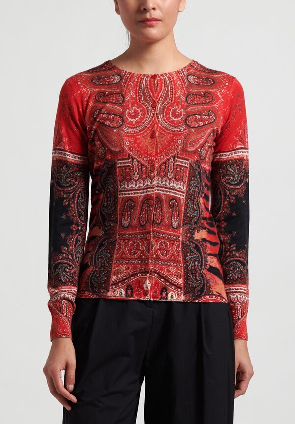 Etro Silk/ Cashmere Lightweight Fitted Milano Cardigan in Red