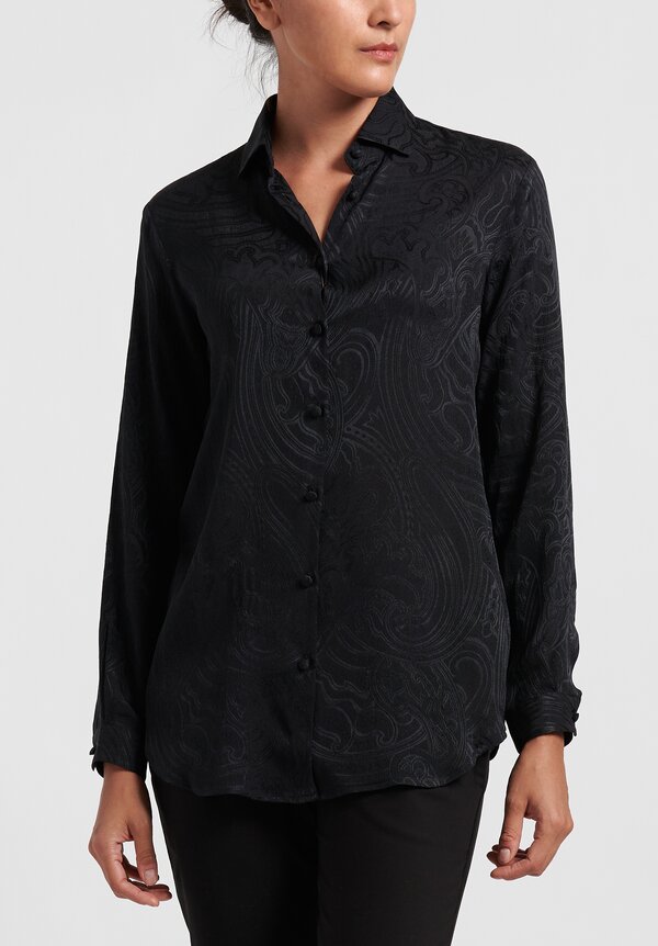 Etro Silk Jacquard Classic Button Up Shirt in Black	