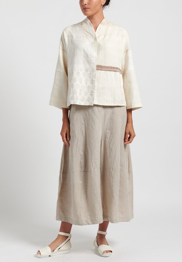 Mieko Mintz 2 Layer Frayed Patchwork Stand Collar Jacket in Cream ...