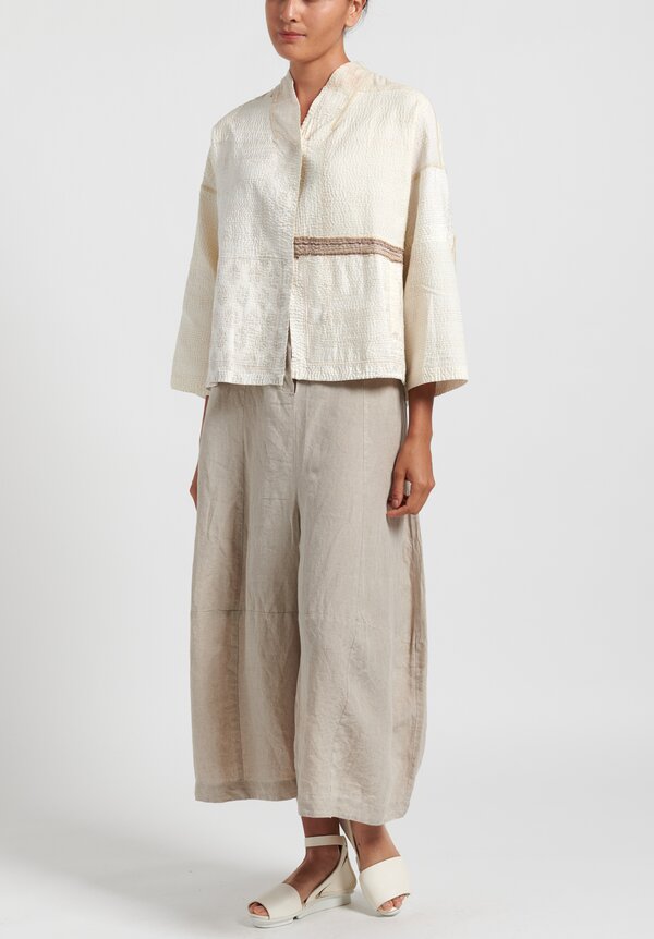 Mieko Mintz 2 Layer Frayed Patch Stand Collar Cropped Jacket Cream	