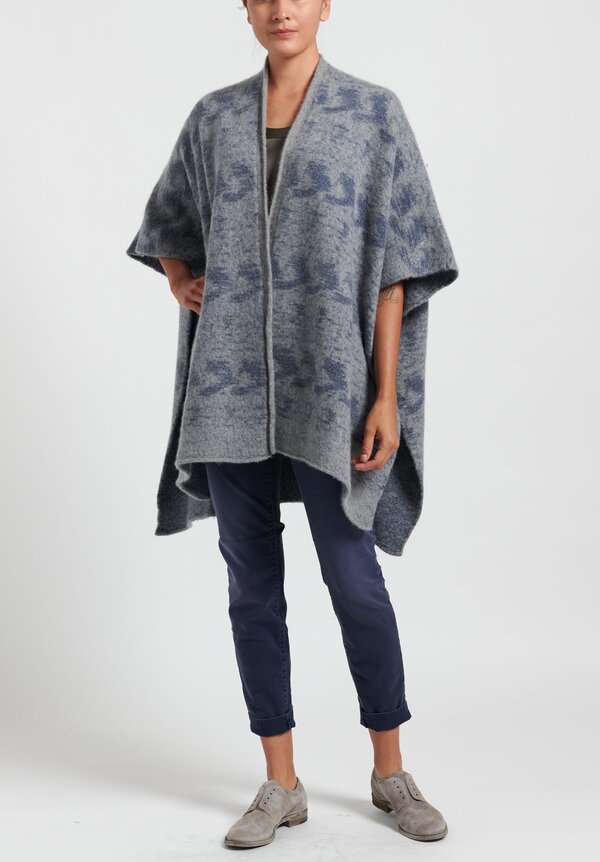 Lainey Cashmere Navajo Poncho in Grey/ Blue	