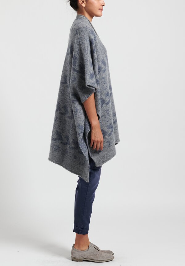Lainey Cashmere Navajo Poncho in Grey/ Blue	