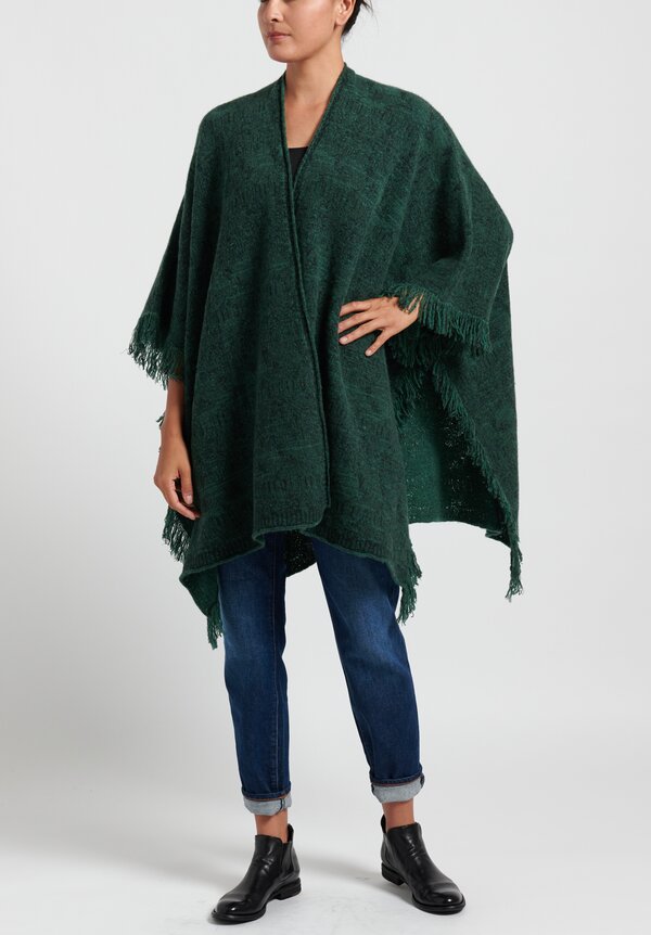 Lainey Keogh Cashmere Fringed Cape in Goblin	