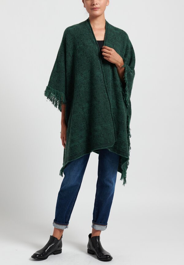 Lainey Keogh Cashmere Fringed Cape in Goblin	
