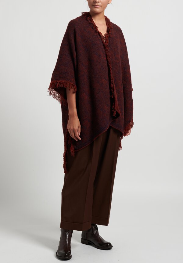 Lainey Cashmere Fringed Cape in Rust/ Navy	