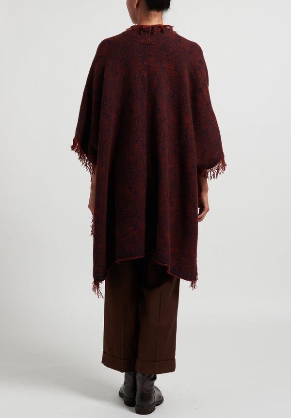 Lainey Cashmere Fringed Cape in Rust/ Navy	