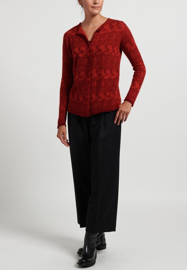 Lainey Keogh Cashmere Lightweight Semi-Fitted Cardigan in Claret Red/Orange	