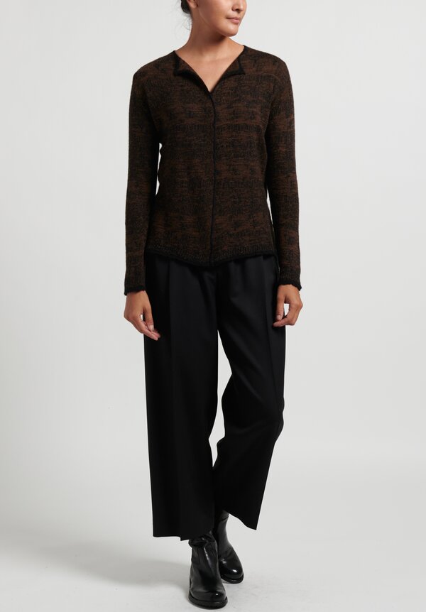 Lainey Cashmere Lightweight Semi-Fitted Cardigan in Cigar/ Black	