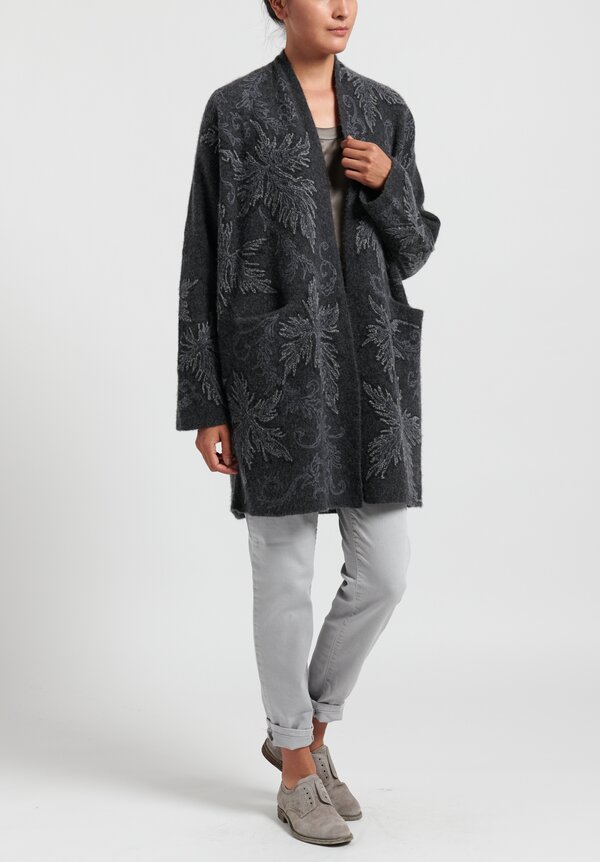 Lainey Keogh Long Embroidered Cardigan in Charcoal	