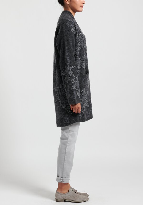 Lainey Keogh Long Embroidered Cardigan in Charcoal	