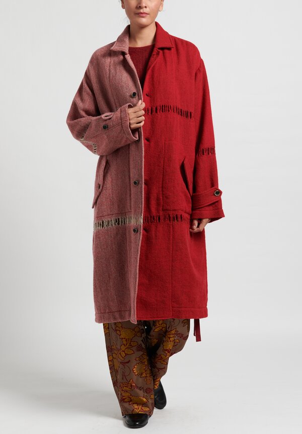 Uma Wang Virgin Wool Cyrus Coat in Red/Tan