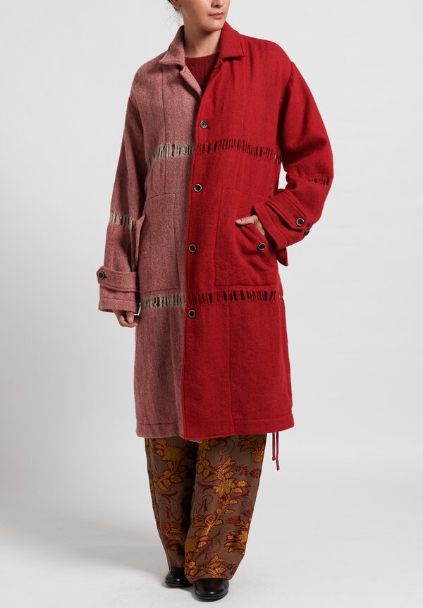Uma Wang Virgin Wool Cyrus Coat in Red/Tan