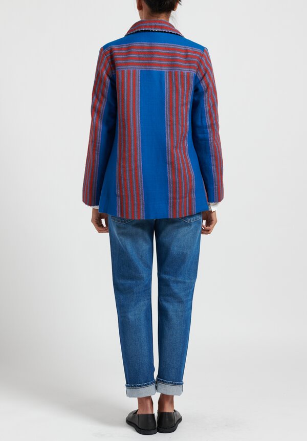 Pero Reversible Double Breasted Striped Jacket in Blue/ Red	