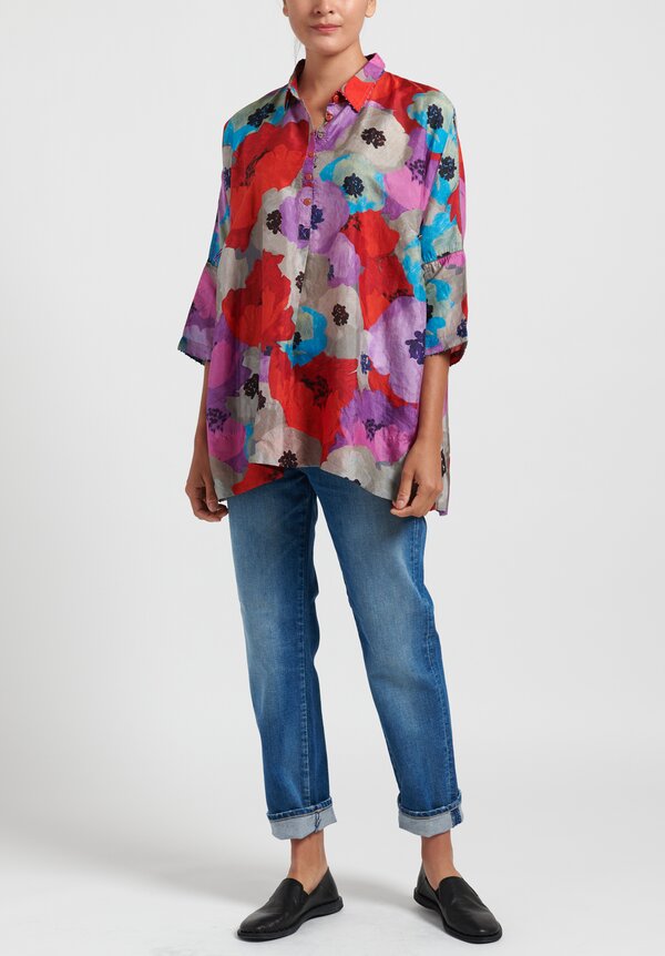 Pero Floral Gathered Blouse in Red/ Purple	