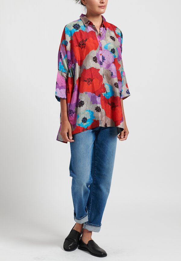 Pero Floral Gathered Blouse in Red/ Purple	