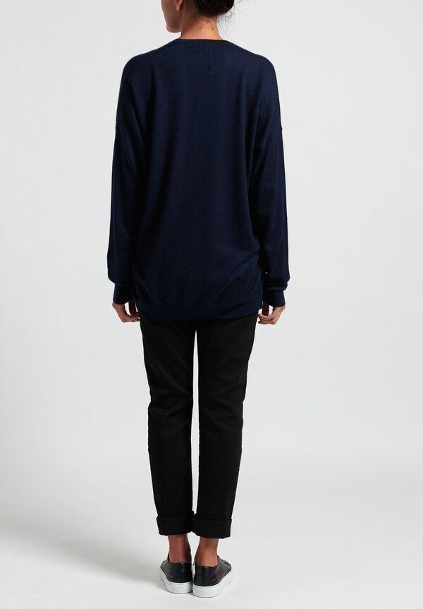 Frenckenberger Cashmere Oversized Deep V-Neck Sweater in Royal Blue	