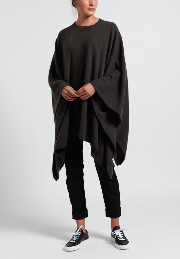 Frenckenberger Cashmere Airplane Poncho in Black Olive	