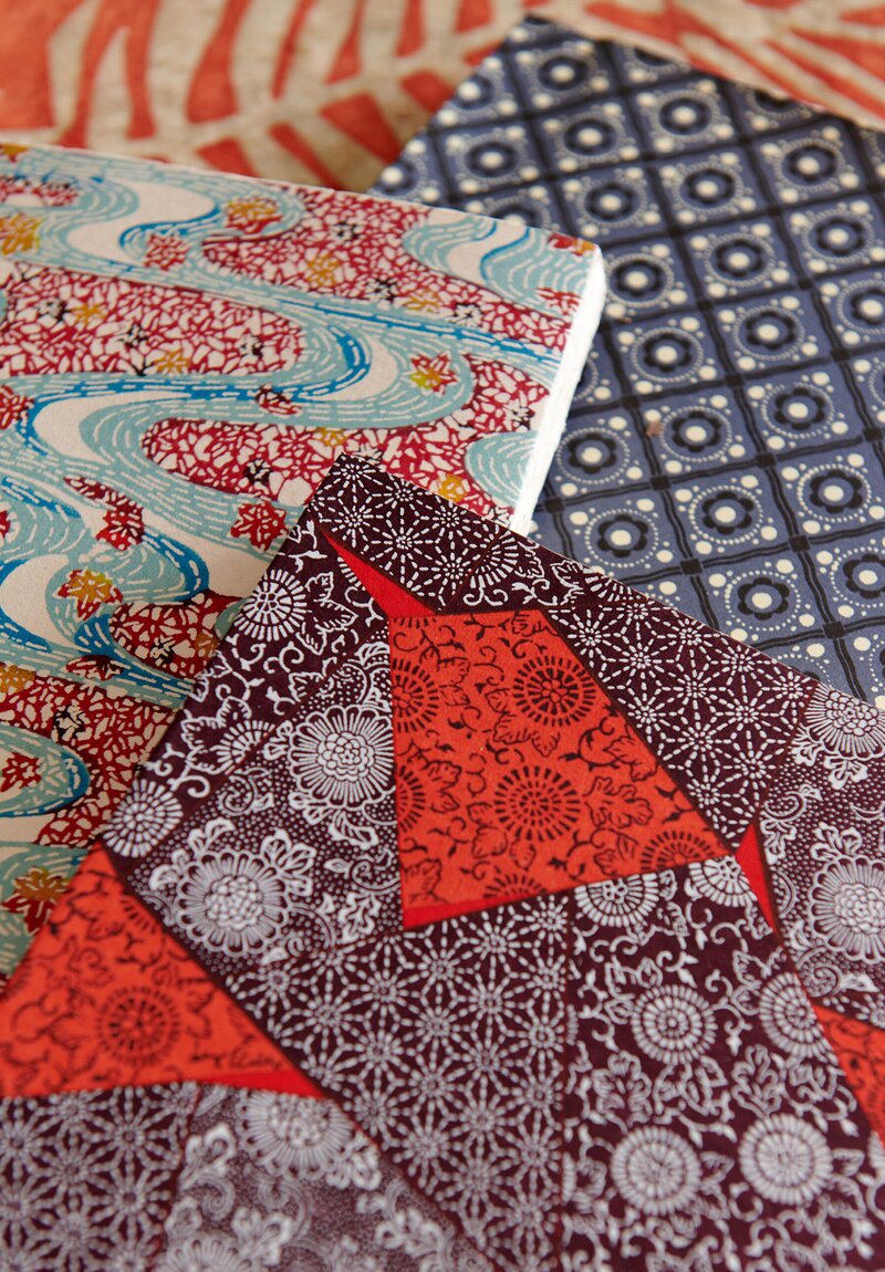 Elam Handprinted Japanese Chiyogami Paper Notebook in Brown & Red Tiles	