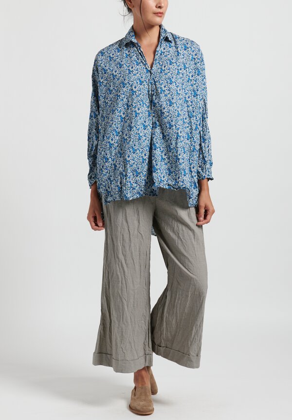 Daniela Gregis Cotton Fratello Washed Chicory Top in White/ Blue Roses	