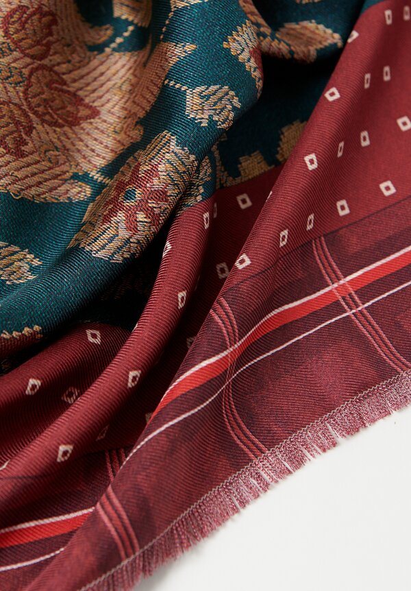 Pierre-Louis Mascia Fancy Fringe Scarf in Natural/ Maroon	