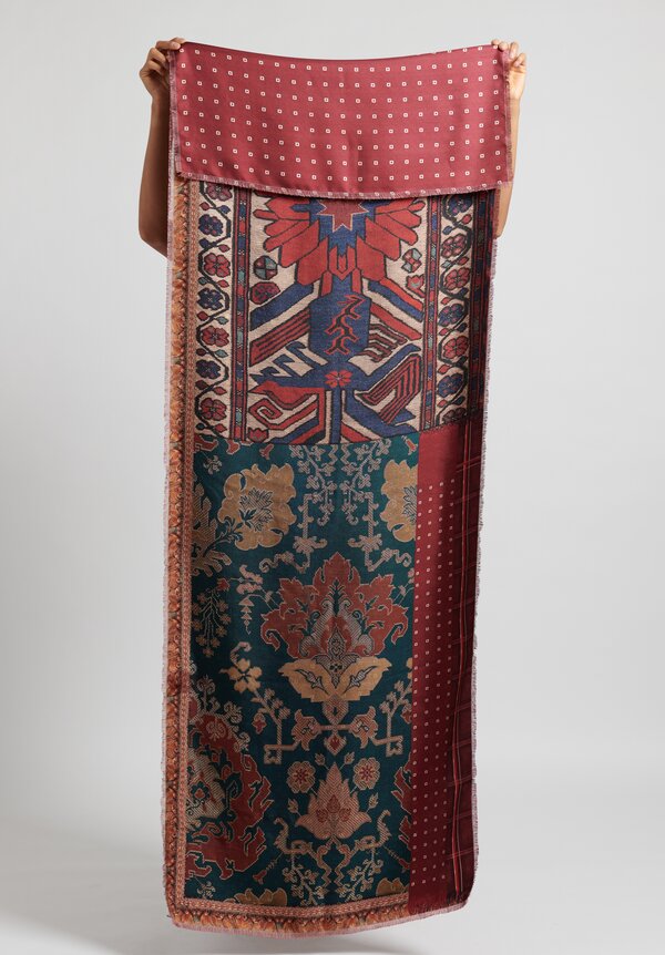 Pierre-Louis Mascia Fancy Fringe Scarf in Natural/ Maroon	