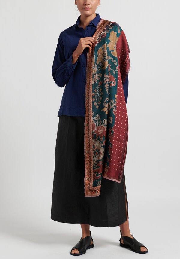 Pierre-Louis Mascia Fancy Fringe Scarf in Natural/ Maroon	