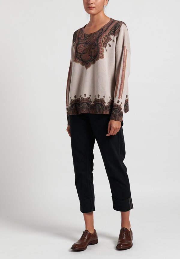 Etro Wool/ Cashmere Oversize Paisley Sweater in Beige/ Pink	