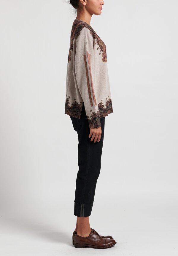 Etro Wool/ Cashmere Oversize Paisley Sweater in Beige/ Pink	
