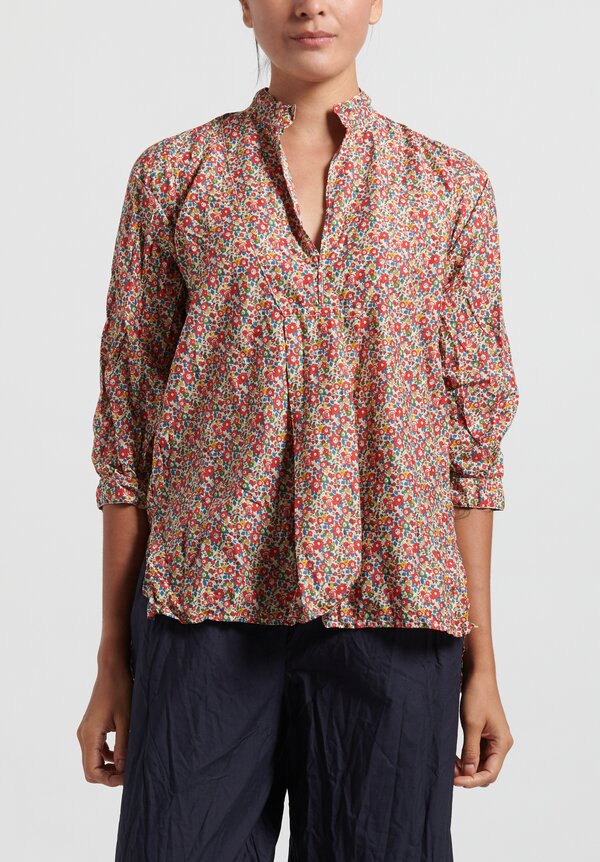 Daniela Gregis Washed Cotton Chicory Printed Kora Top in Red