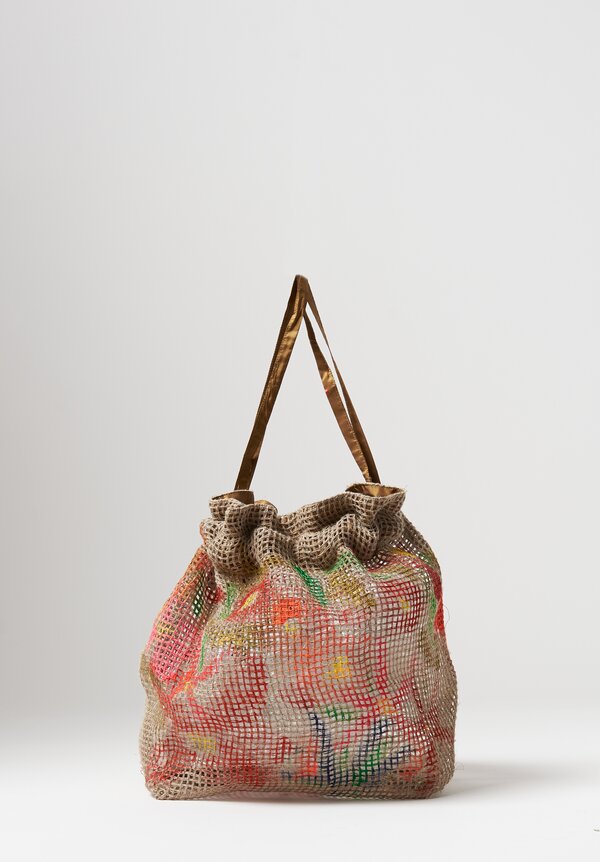 Daniela Gregis Netted Bag with Flowers in Natural	