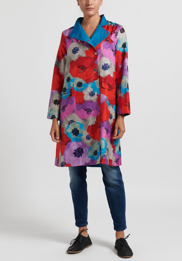 Pero Double Breasted Stand Collar Floral Jacket in Purple/ Red	