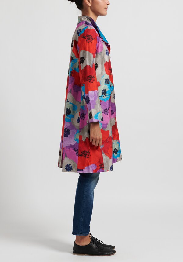 Pero Double Breasted Stand Collar Floral Jacket in Purple/ Red	