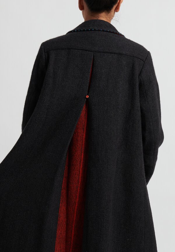 Pero Long Wool Coat in Grey/ Red	