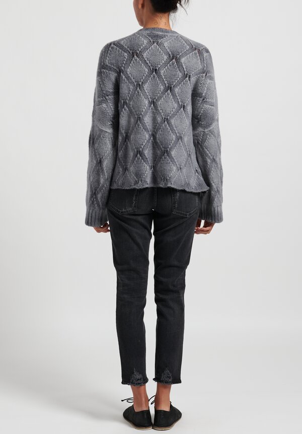 Avant Toi Hand Painted Diamond Knit Sweater in Grey	