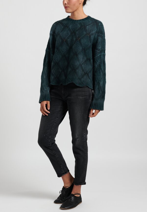Avant Toi Hand Painted Diamond Knit Sweater in Pavone	