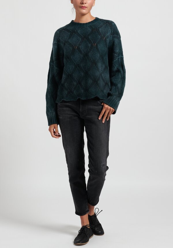 Avant Toi Hand Painted Diamond Knit Sweater in Pavone	