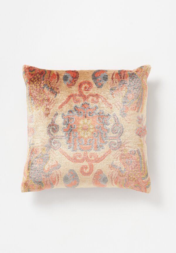 Tibet Home Bamboo Silk/ Cotton Hand Knotted & Woven Square Pillow in New Dragon Peach	