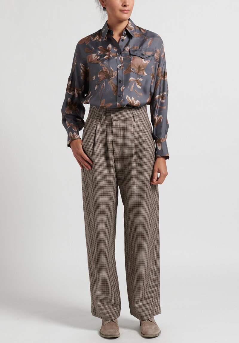 Brunello Cucinelli Pleated Houndstooth Pants in Taupe	