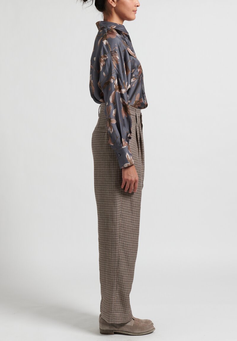 Brunello Cucinelli Pleated Houndstooth Pants in Taupe	