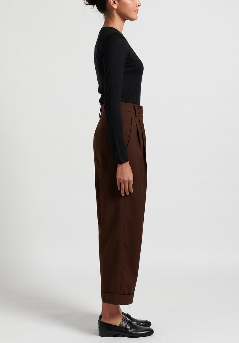 Brunello Cucinelli Cropped Wide Leg Pleated Pants in Mahogany	