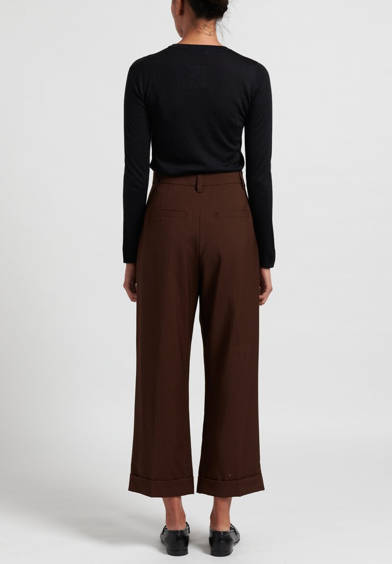 Brunello Cucinelli Cropped Wide Leg Pleated Pants in Mahogany	