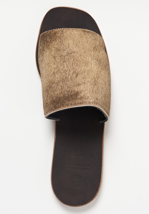 Brunello Cucinelli Metallic Fur Slide Sandals	