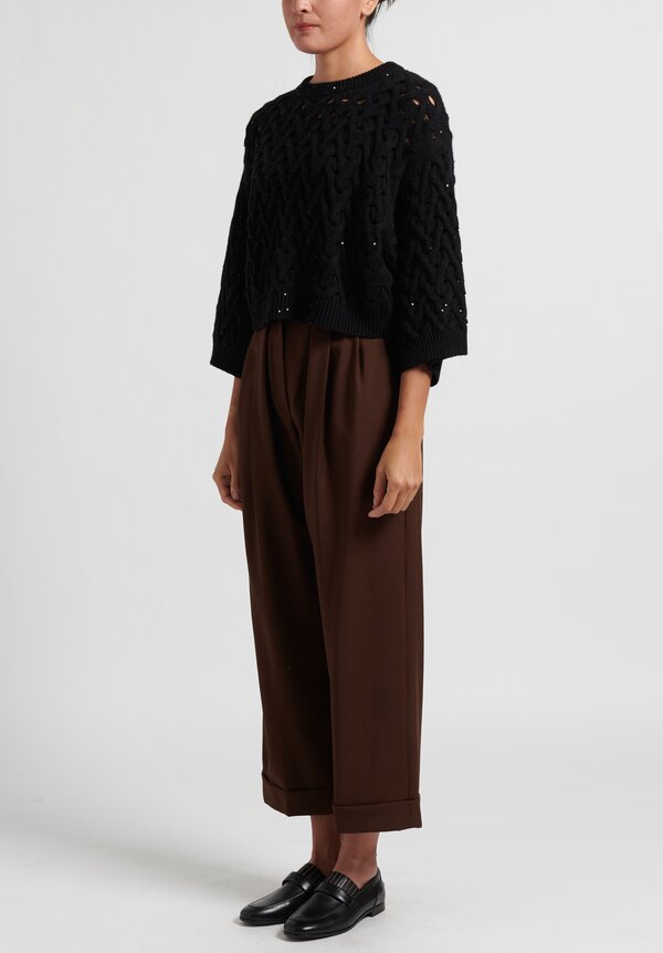 Brunello Cucinelli Cable Knit Cropped Sweater in Black	