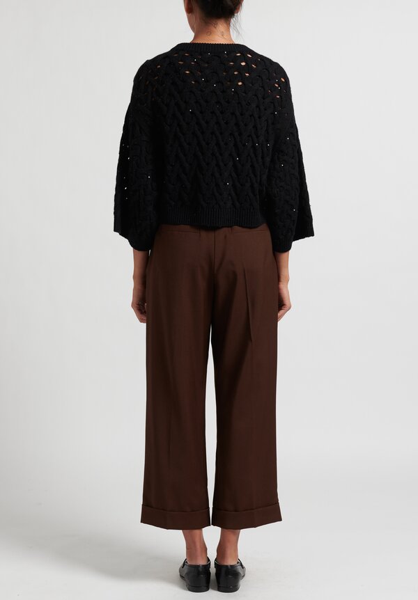 Brunello Cucinelli Cable Knit Cropped Sweater in Black	