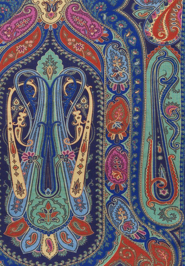 Etro Multiprint Paisley Archway Scarf Blue