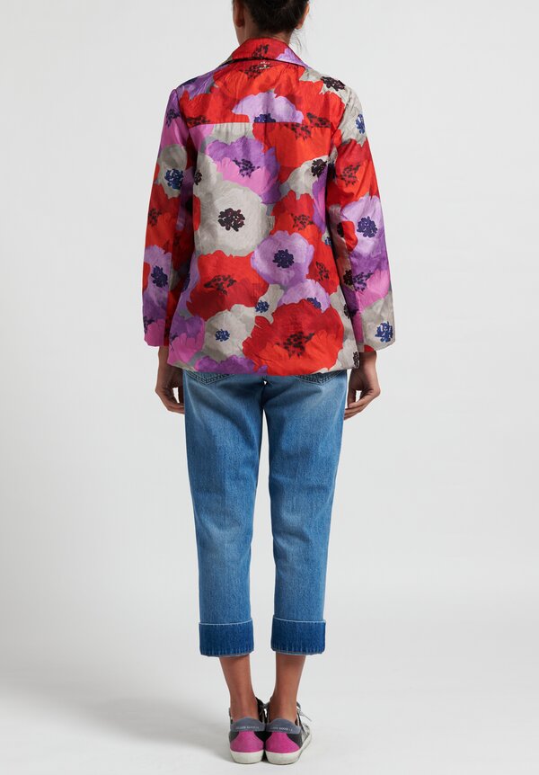 Pero Tweed Reversible Jacket in Blue Plaid/ Red Floral	