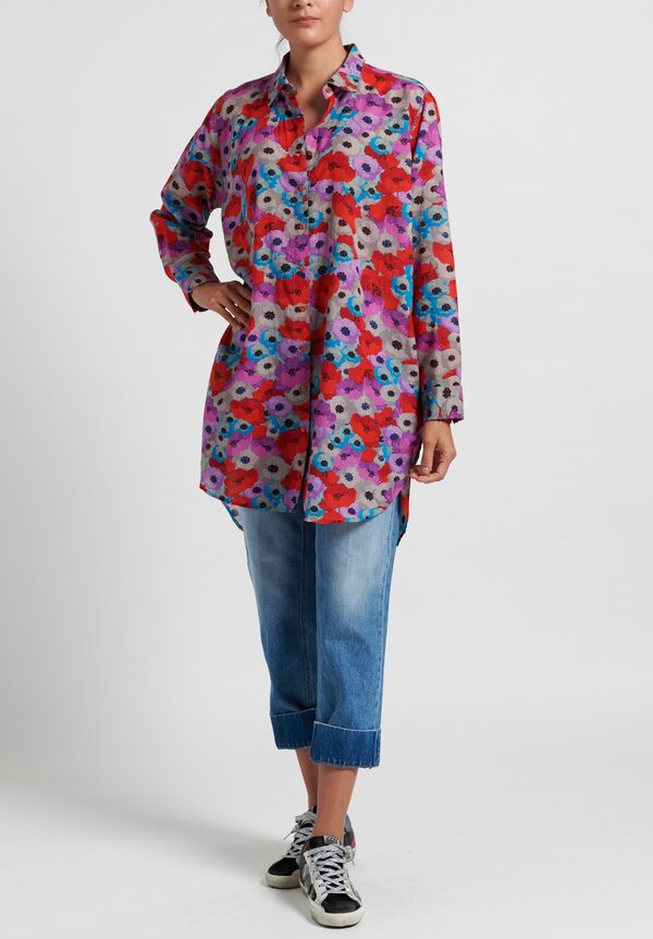Pero Floral Long Sleeve Tunic in Red/ Purple	